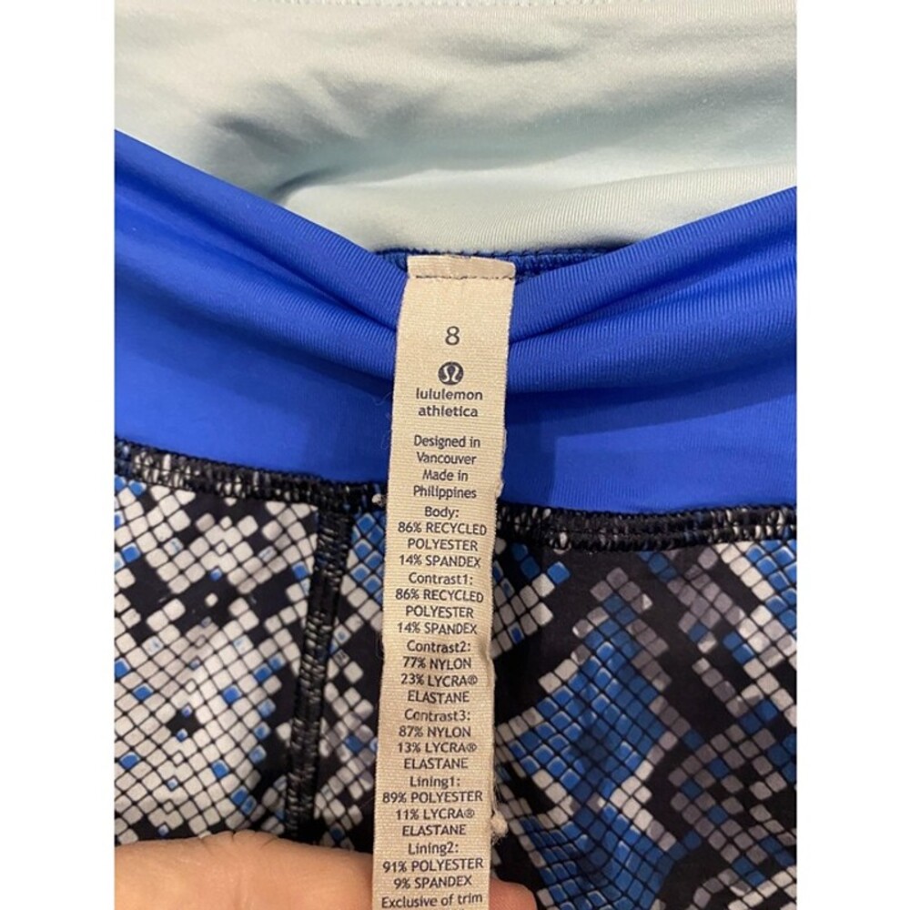 Lululemon Speed Shorts Ziggy Snake Womens 8 Blue Running Lined Elastic Waist Gym - Picture 3 of 5